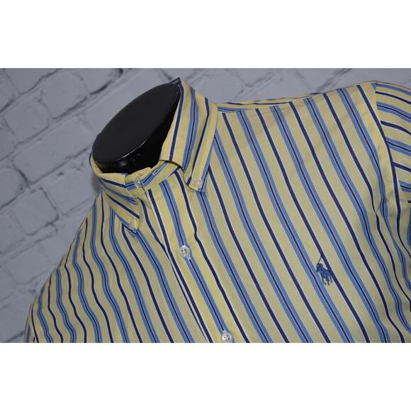 Polo Ralph Lauren Shirt Mens Size Large Custom Fit Dress Blue Yellow Striped - Picture 1 of 7